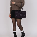 Prada Tessuto Lambskin & Nylon Floral Applique Shopping Tote