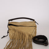 Loewe Sand Beige Suede Fringe Medium Puzzle Bag