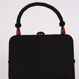 Bottega Veneta Ink Satin Intrecciato Tortoise Shell Top Handle Bag