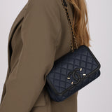 Chanel 2018 Navy Caviar Small CC Filigree Flap Bag