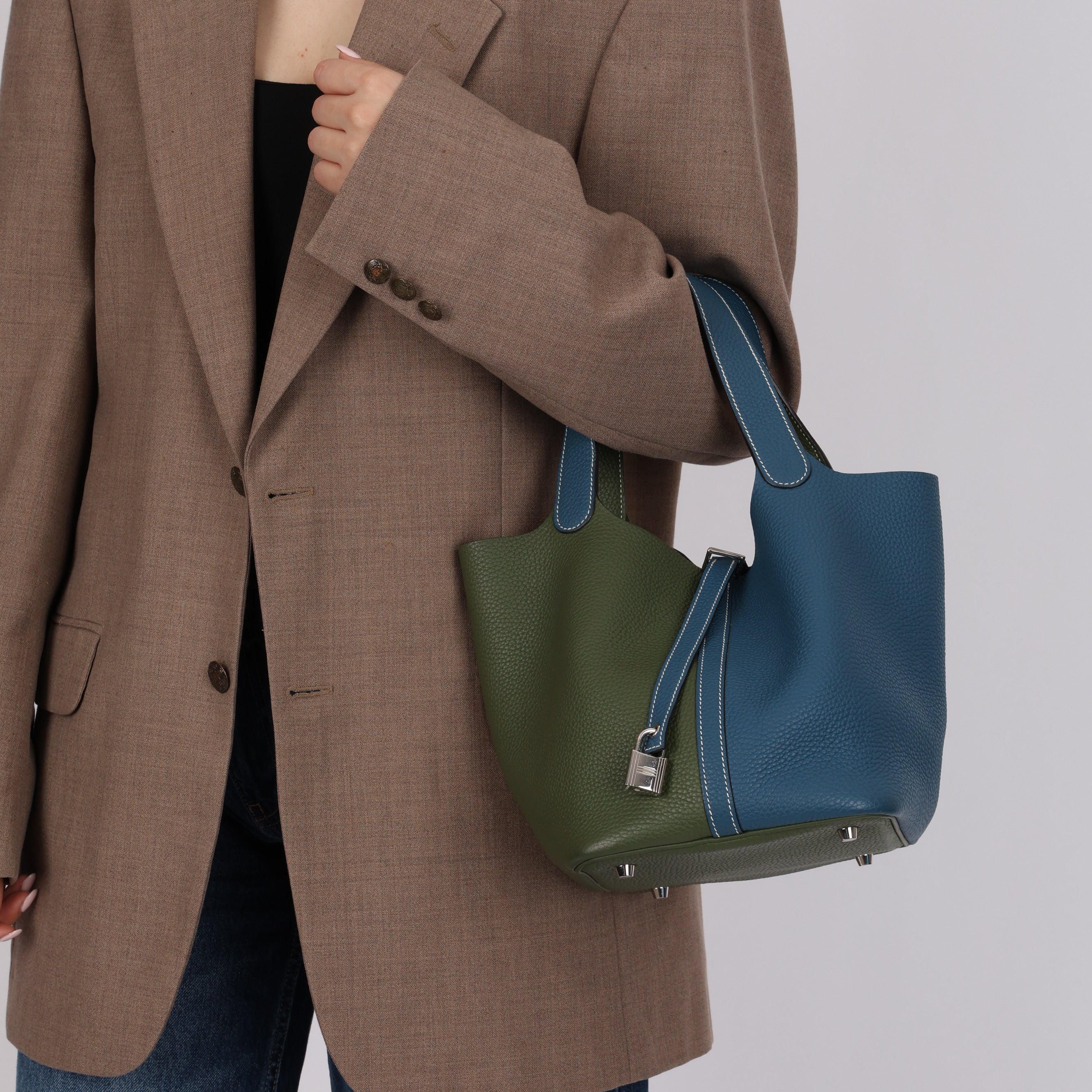 Limited Edition Hermès 2013 Vert Canopée and Bleu Thalassa Clemence Picotin 22 PHW