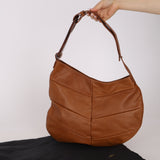 Fendi Camel Leather Pleated Wood Accent Oyster Bag