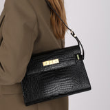 Saint Laurent Croc Embossed Small Manhattan Bag