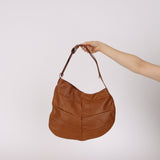 Fendi Camel Leather Pleated Wood Accent Oyster Bag