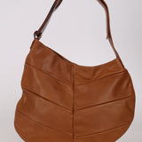 Fendi Camel Leather Pleated Wood Accent Oyster Bag