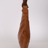 Fendi Camel Leather Pleated Wood Accent Oyster Bag