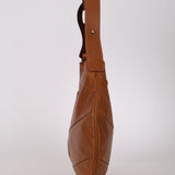 Fendi Camel Leather Pleated Wood Accent Oyster Bag