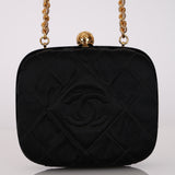 Chanel 1994 Satin Diamond Quilted Chain Minaudiere 24K GP