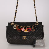 Chanel 2011 Black Lambskin Marine Charms Single Flap Bag