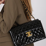 Chanel 1996 Patent XL Logo Maxi Turnlock Single Flap 24K GP