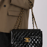 Chanel 1996 Patent XL Logo Maxi Turnlock Single Flap 24K GP
