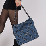 Chanel 2023 Denim Quilted Stitched Small 22 Shoulder Bag