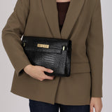 Saint Laurent Croc Embossed Small Manhattan Bag