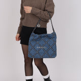Chanel 2023 Denim Quilted Stitched Small 22 Shoulder Bag