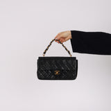 Rare Chanel 2005 Black Lambskin Chain Top Handle Small Classic Flap Bag 24K GP