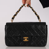 Rare Chanel 2005 Black Lambskin Chain Top Handle Small Classic Flap Bag 24K GP