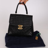 Bottega Veneta Black Lambskin Intrecciato Push-Lock Kelly