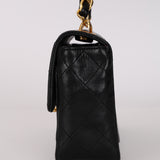 Rare Chanel 2005 Black Lambskin Chain Top Handle Small Classic Flap Bag 24K GP