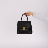 Bottega Veneta Black Lambskin Intrecciato Push-Lock Kelly