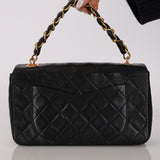 Rare Chanel 2005 Black Lambskin Chain Top Handle Small Classic Flap Bag 24K GP
