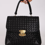 Bottega Veneta Black Lambskin Intrecciato Push-Lock Kelly