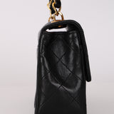 Rare Chanel 2005 Black Lambskin Chain Top Handle Small Classic Flap Bag 24K GP