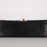 Rare Chanel 2005 Black Lambskin Chain Top Handle Small Classic Flap Bag 24K GP