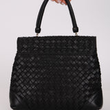 Bottega Veneta Black Lambskin Intrecciato Push-Lock Kelly