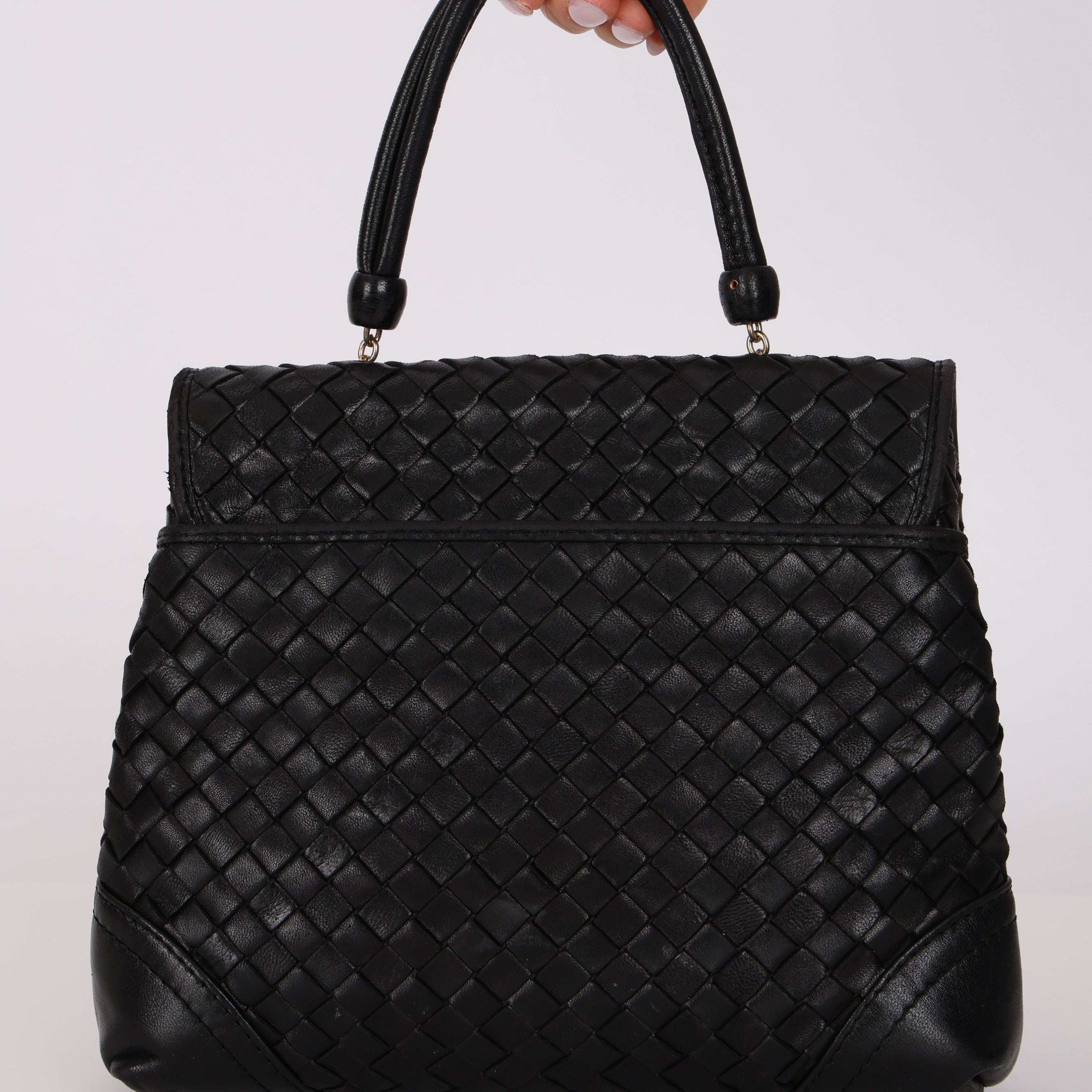 Bottega Veneta Black Lambskin Intrecciato Push-Lock Kelly