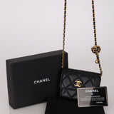 Chanel 2022 Black Lambskin Turnlock Pearl Crush Cardholder on Chain