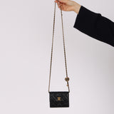Chanel 2022 Black Lambskin Turnlock Pearl Crush Cardholder on Chain