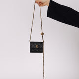 Chanel 2022 Black Lambskin Turnlock Pearl Crush Cardholder on Chain