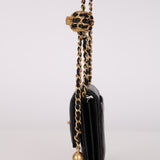 Chanel 2022 Black Lambskin Turnlock Pearl Crush Cardholder on Chain