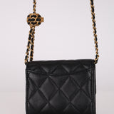 Chanel 2022 Black Lambskin Turnlock Pearl Crush Cardholder on Chain