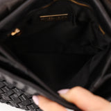 Bottega Veneta Black Lambskin Intrecciato Push-Lock Kelly