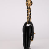 Chanel 2022 Black Lambskin Turnlock Pearl Crush Cardholder on Chain