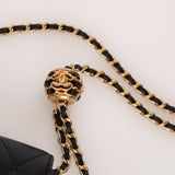 Chanel 2022 Black Lambskin Turnlock Pearl Crush Cardholder on Chain