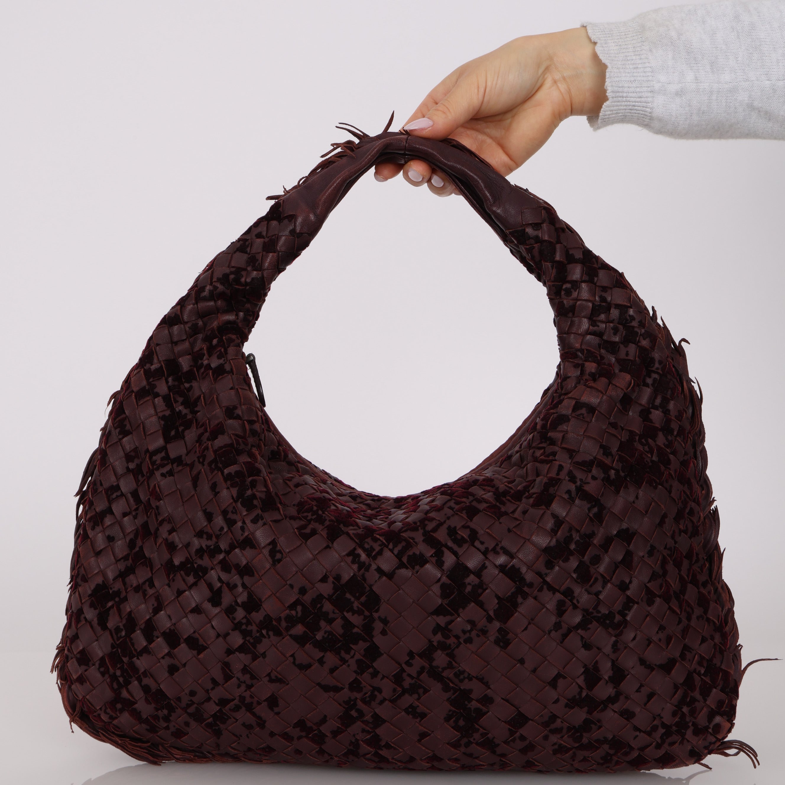 Rare Bottega Veneta Intrecciato Velvet Distressed Medium Hobo