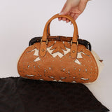 Rare Gucci Tan Lasercut-Leather Studded Bamboo Frame Bag