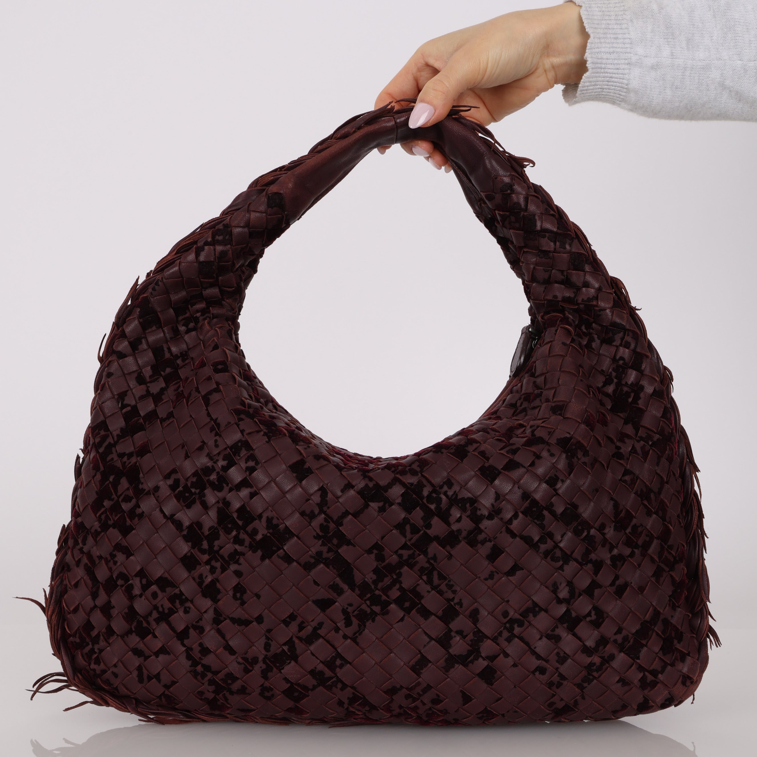 Rare Bottega Veneta Intrecciato Velvet Distressed Medium Hobo
