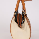 Rare Gucci Tan Lasercut-Leather Studded Bamboo Frame Bag