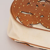 Rare Gucci Tan Lasercut-Leather Studded Bamboo Frame Bag