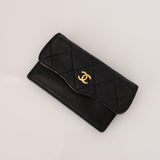 Chanel 1990 Black Lambskin Bijoux Matelassé Full Flap with Cardholder 24K GP