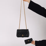 Chanel 1990 Black Lambskin Bijoux Matelassé Full Flap with Cardholder 24K GP