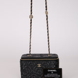 Chanel 2021 Black Lambskin Camellia Flower Rectangular Vanity Case