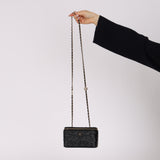 Chanel 2021 Black Lambskin Camellia Flower Rectangular Vanity Case