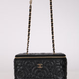 Chanel 2021 Black Lambskin Camellia Flower Rectangular Vanity Case