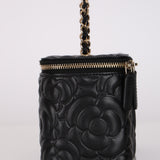 Chanel 2021 Black Lambskin Camellia Flower Rectangular Vanity Case
