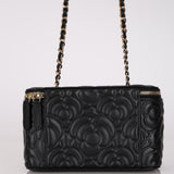 Chanel 2021 Black Lambskin Camellia Flower Rectangular Vanity Case