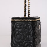 Chanel 2021 Black Lambskin Camellia Flower Rectangular Vanity Case
